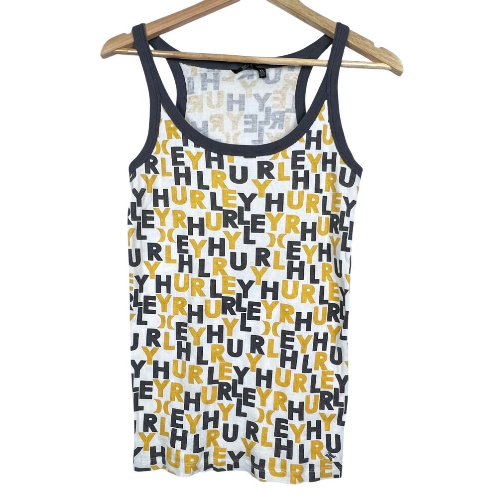 Y2K Hurley XL Ribbed Racerback Tank Top Gray yellow beach Pullover Surf coastal